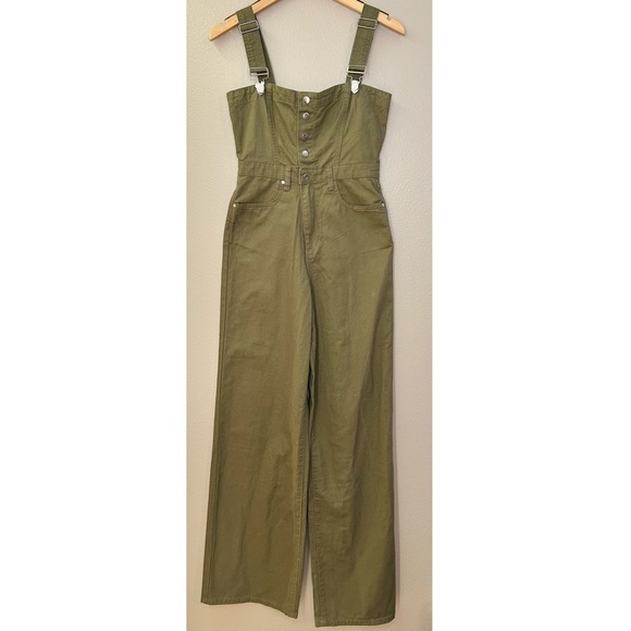 NWT WeWoreWhat Cotton Linen Bustier Jumpsuit in Olive Green Overalls Wide Leg - Picture 4 of 10